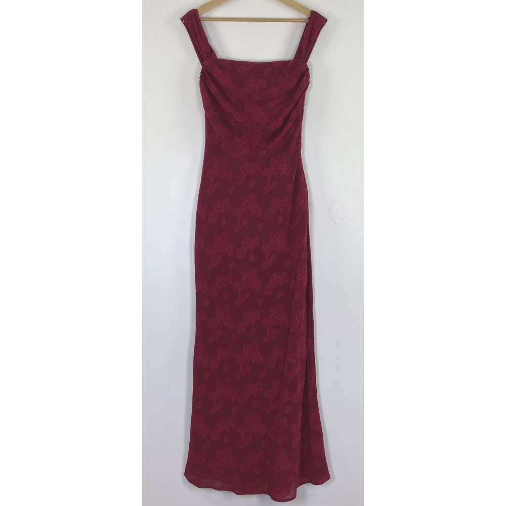 Princess Polly Celena Maxi Dress Burgundy Womens Size 6 Velvet Burnout Formal